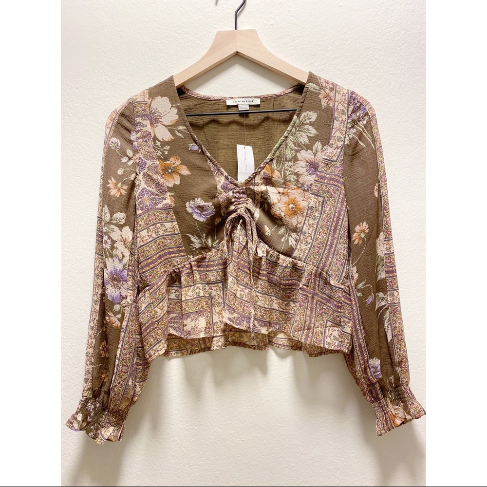 American Eagle Outfitters Brown Cinched Top